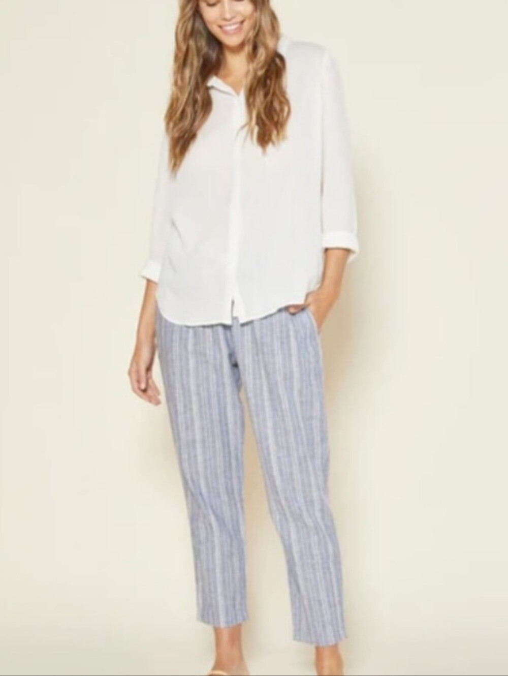 Outerknown Women's Sol Linen Blend Striped Cropped Pants